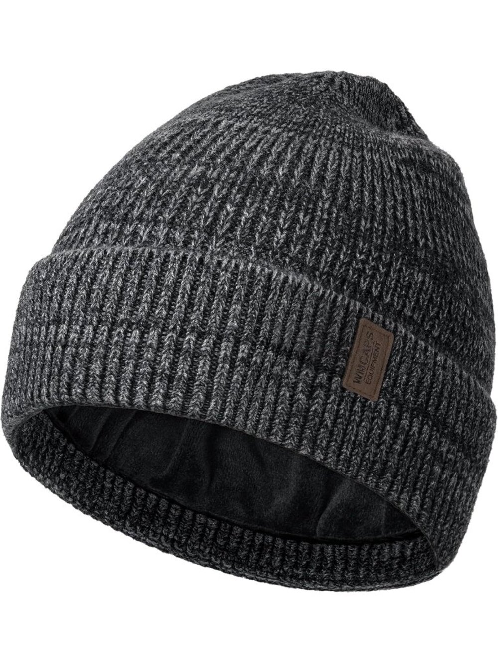 Unisex Gray Black Winter Beanie For Soft Fleece Lined Knit Ski Hat Warm Cap